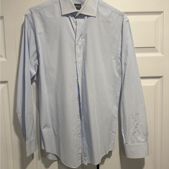 Armani Collezioni Men's Blue Striped Dress Shirt - Picture 1 of 4